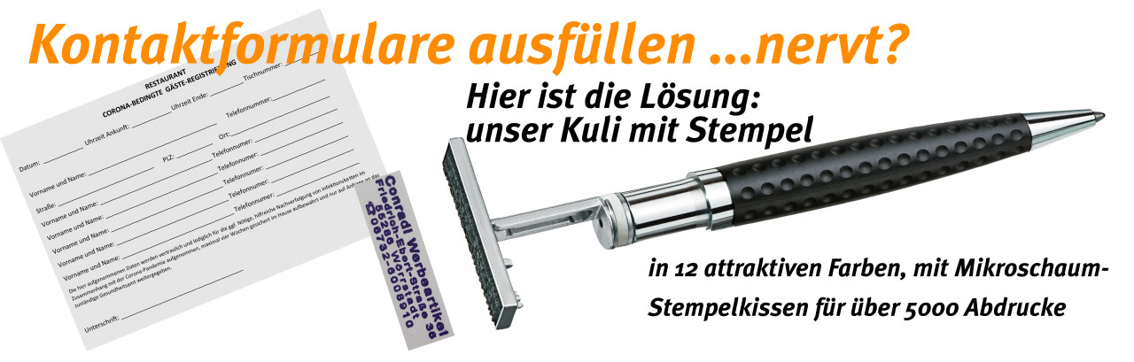 Conradi Werbung  Friedrich-Ebert-Str. 36 55286 Wörrstadt Rheinland-Pfalz Deutschland Werbeartikel Werbemittel Stempelkuli Stempelkugelschreiber Pümpel Kugelschreiber