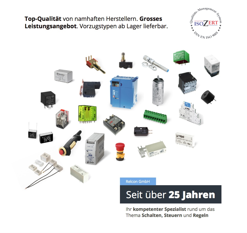 RELCON GmbH - Vertrieb elektronischer Bauelemente + Systeme  Wilhelm-Stähle-Straße 11 70736 Fellbach Baden-Württemberg Deutschland Elektromechanik Automation Schalter Industrie-Automation Kondensatoren